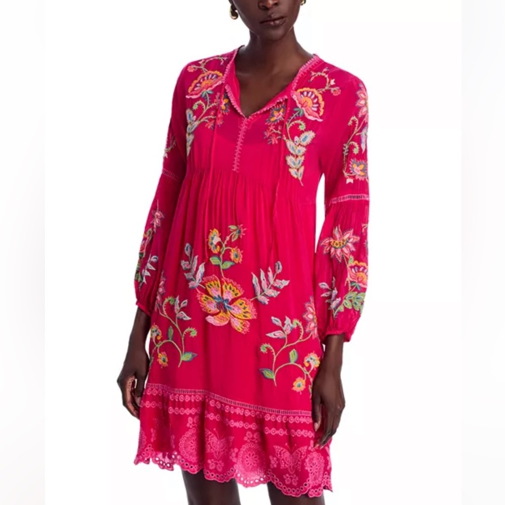 Johnny Was Teyros Dress Jazzy Embroidered Red Size Small NWT Mini